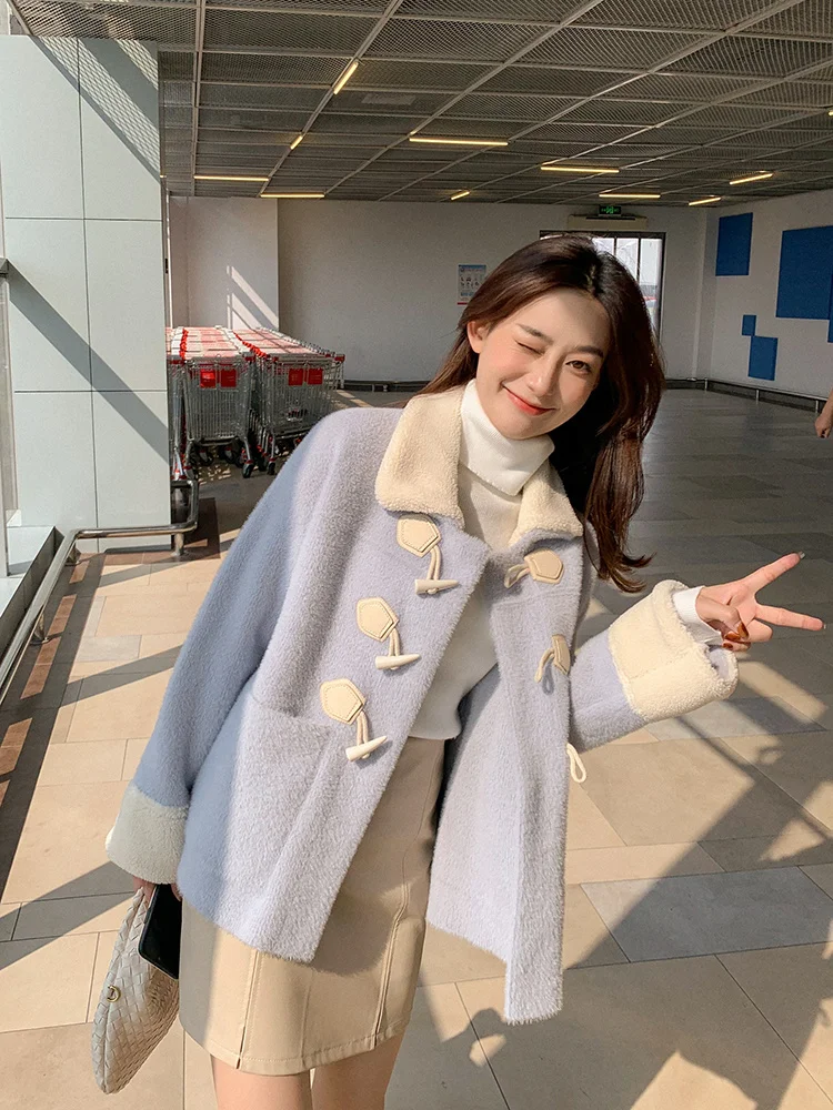 

Шерстяное пальто, женское Норковое Пальто, женское короткое Свободное пальто в Корейском стиле для студентов на осень и зиму, утепленное ма...