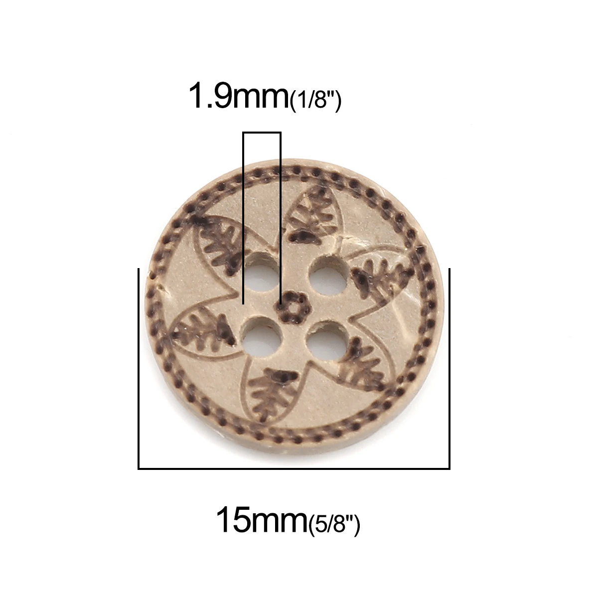 

50 PCs 13mm Natural Color Floral Pattern Coconut Shell Round Buttons 4-Hole Sewing Shirt Buttons For Clothing Cutting Decoration