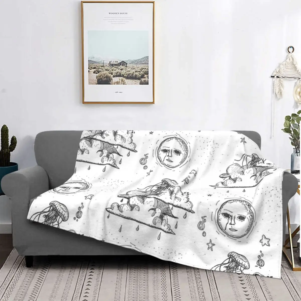 

Manta de muselina a cuadros para cama, toalla de playa, manta de muselina de mar y luna