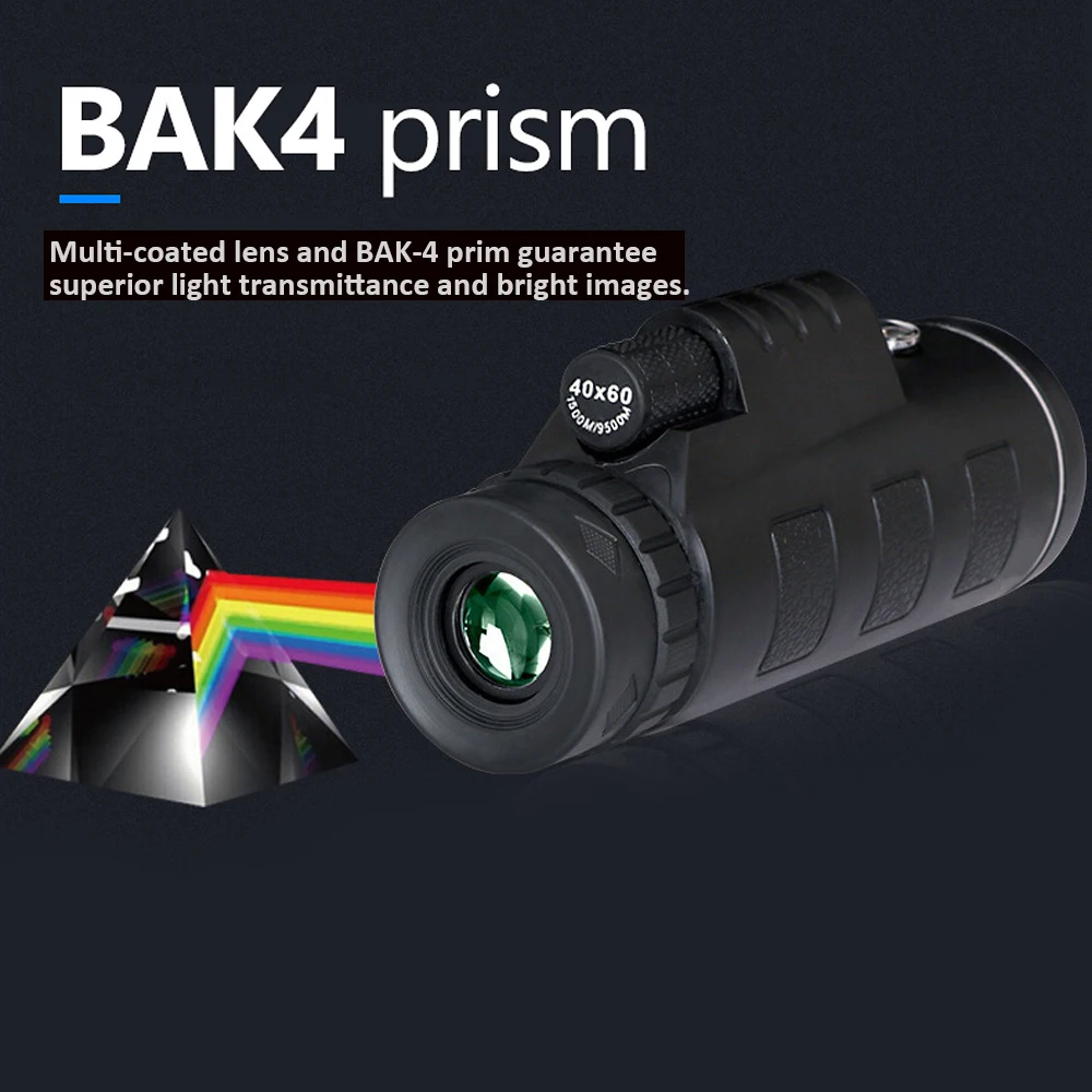 Монокулярный телескоп высокой мощности 40X60 BAK4 Prism с компасом и адаптером для
