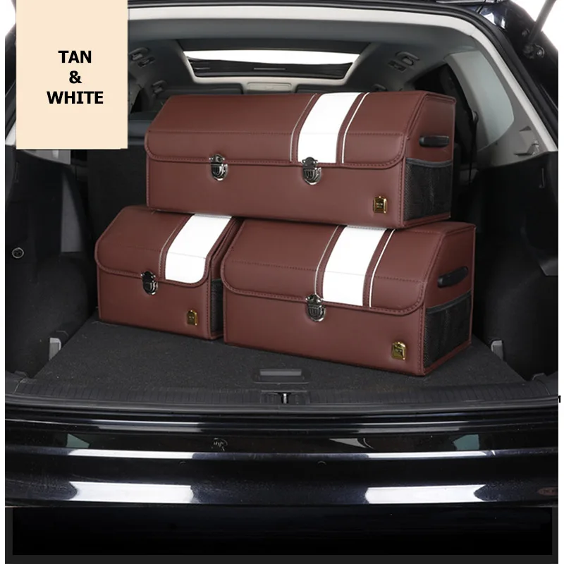 

PU Leather Car Trunk Storage Organizer Box, Rear Racks Accessories for Stowing Tidying Foldable Car Accessories