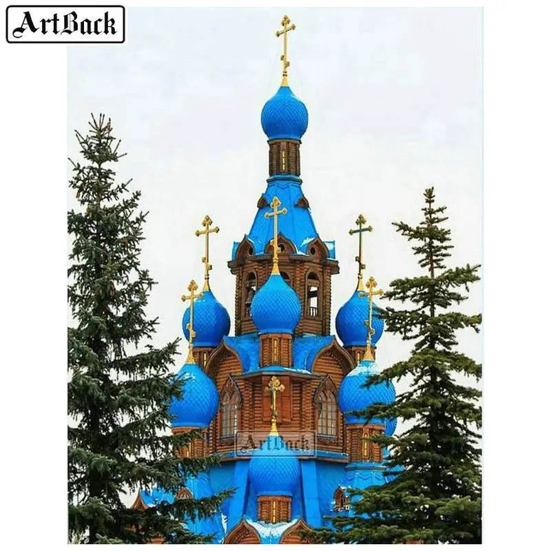 5d алмазная живопись с Христом церковью синим ландшафтом полная вышивка из