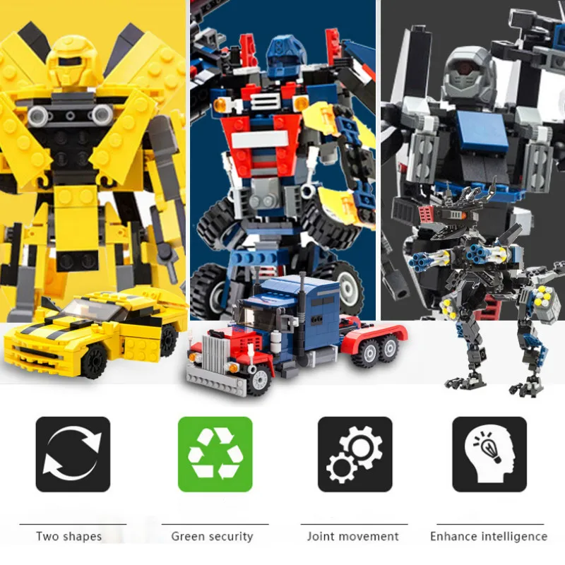 

New 2-in-1 Transformation Serie Building Blocks Set Robot Car Truck Model Deformation Toy for boy compatible with block gift
