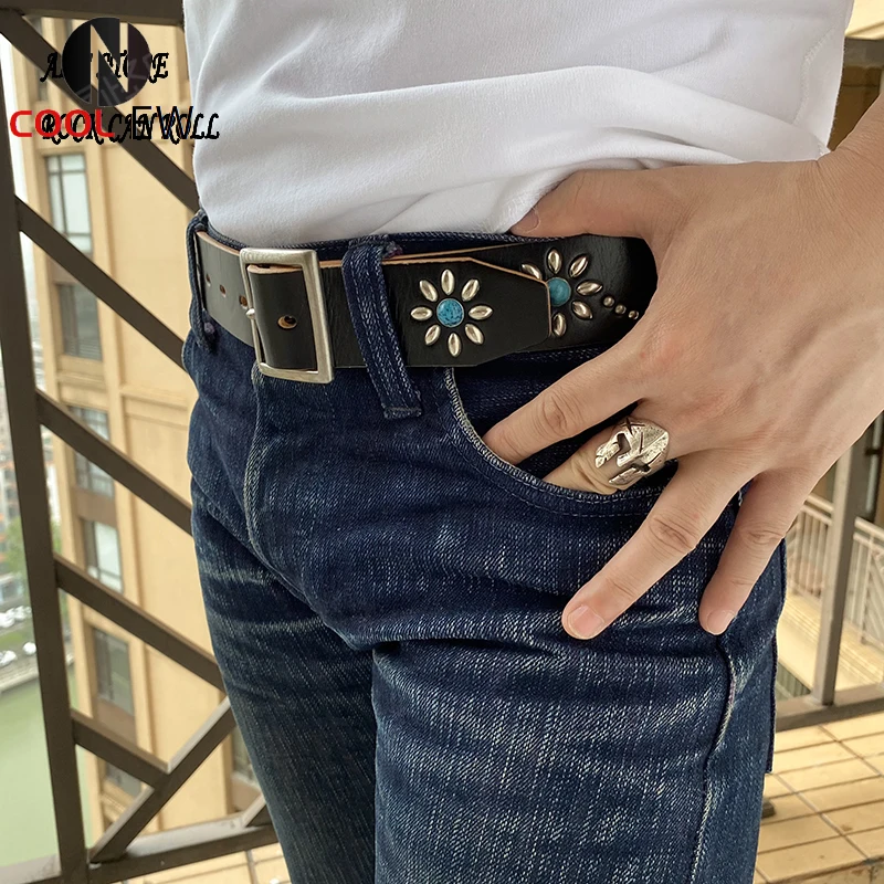 

XW199 Men Top Super Quality First Layer Cowhide Leather Stainless Steel Buckle Retro Style Casual Trendy Stylish Thickening Belt