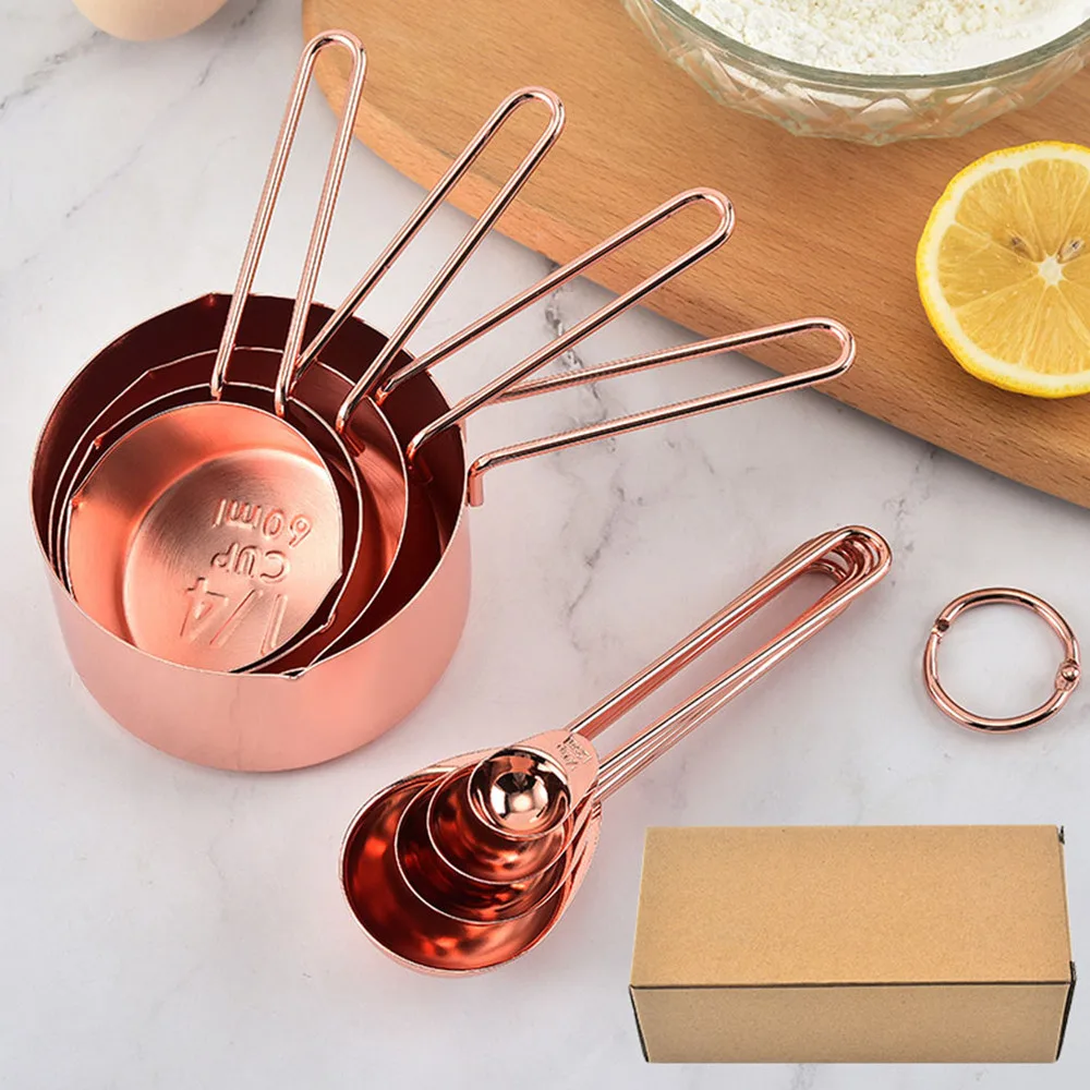 

8Pcs Stainless Steel Measuring Cup Spoon Kitchen Baking Supply Rose Gold