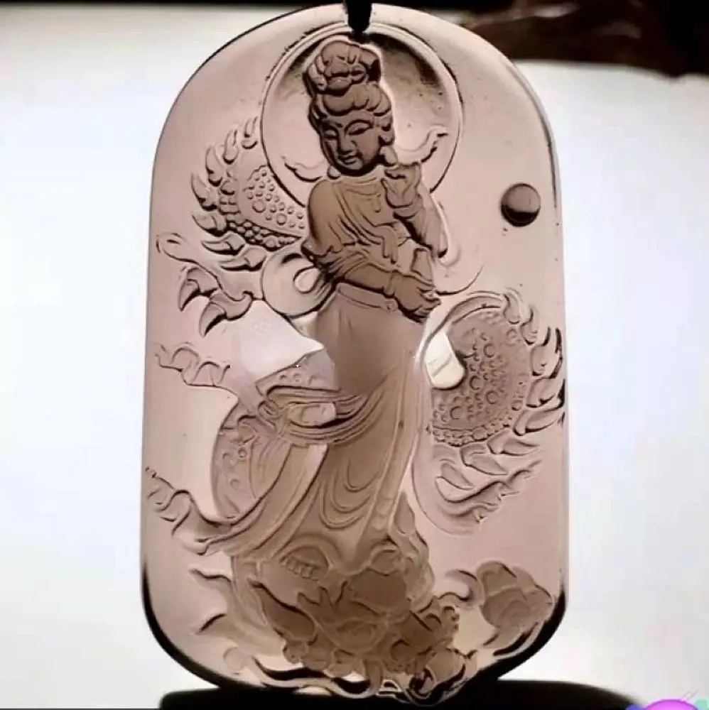 

Natural ice obsidian dragon goddess of mercy Guanyin Kwan-yin necklace pendant bead with adjustable chain