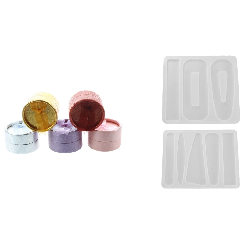 Promotion 5Pcs Cardboard Round Ring Earring Gift Case Box With 2Pcs Handmade Silicone Epoxy Resin Mold Hairpin Acrylic | Дом и сад