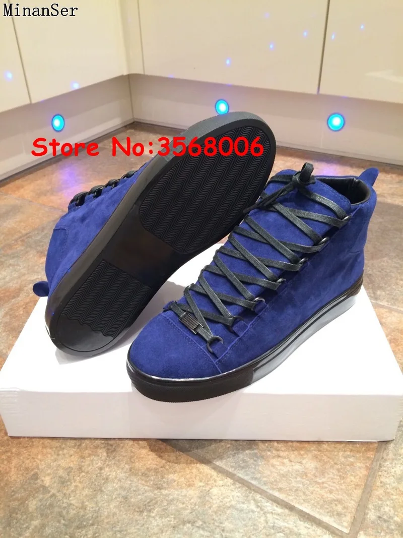 High Top Wrinkled Leather Black Red White Gray Blue Tie Up Sneakers Outdoor Leisure Fashion Arena Trainers Flats Shoes Mens | Обувь