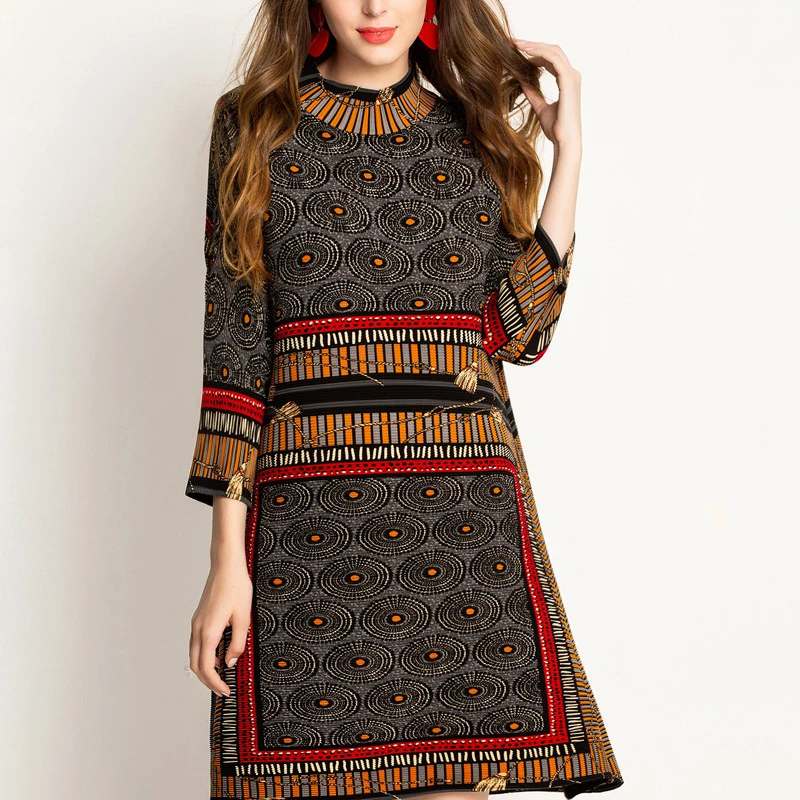 LANMREM плиссированная одежда для женщин водолазка платье с принтом Весна Лето Новая модная женская одежда высокого качества Лидер продаж YG206
