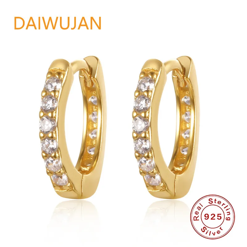 

Классические серьги-кольца DAIWUJAN из стерлингового серебра 925 пробы для женщин и мужчин, индивидуальные черные циркониевые круглые серьги дл...