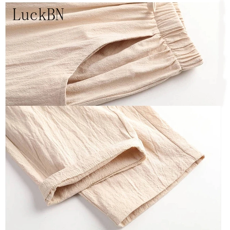 

Women's Pants Summer Cotton Trousers Casual Harem Pants Loose Ankle Length Pure Color Pants Korean Ladies Leisure Pant 2021 New