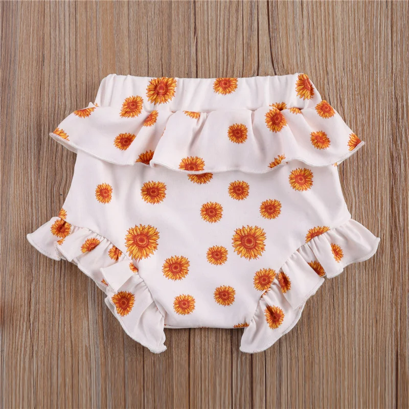 

Newborn Baby 3Pcs Infant Baby Girls Clothes Fresh Solid Color Suspender Jumpsuit and Sunflower Short Pants with Headband