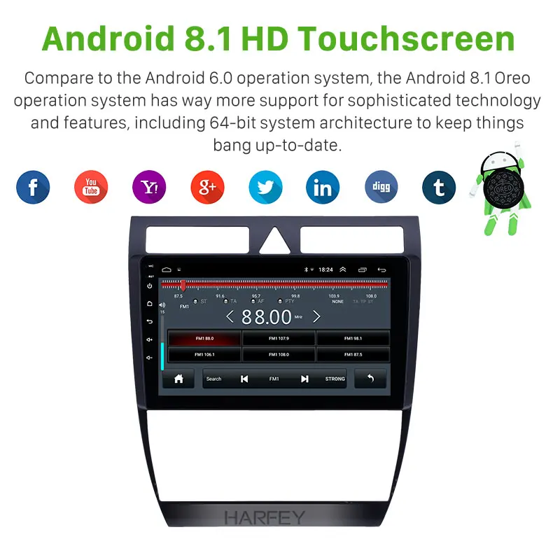 Автомагнитола Harfey 2DIN Android 8 1 GPS навигация для Audi A6 S6 RS6 1997 2004 Wi Fi сенсорный экран 9