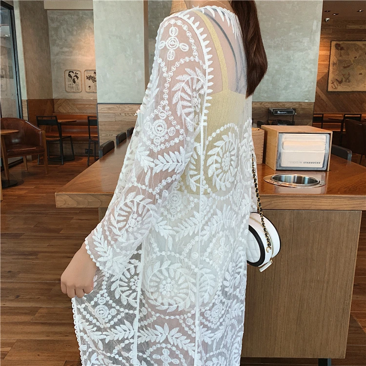 Летние женские длинные кружевные топы верхняя одежда женское праздничное