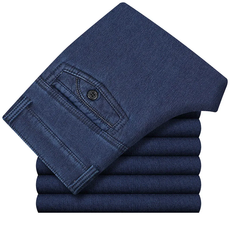 Blue Jeans Классические деловые джинсы больших размеров для мужчин, Осень-зима, мужские повседневные высококачественные плотные флисовые Теплые эластичные джинсовые штаны 30-42 CF229 - Цвет: Blue Jeans