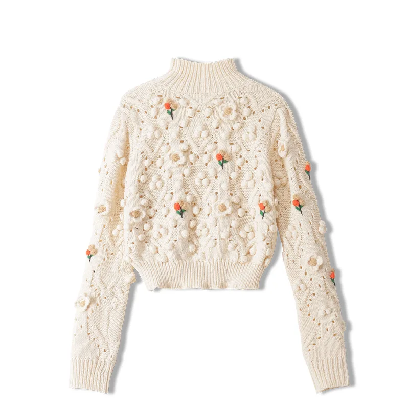 

Woman's Jersey Sweater 2021 Korean Casual Three-Dimensional Crochet Embroidery Sweater Female Oversized Knitwear Winter Pulls