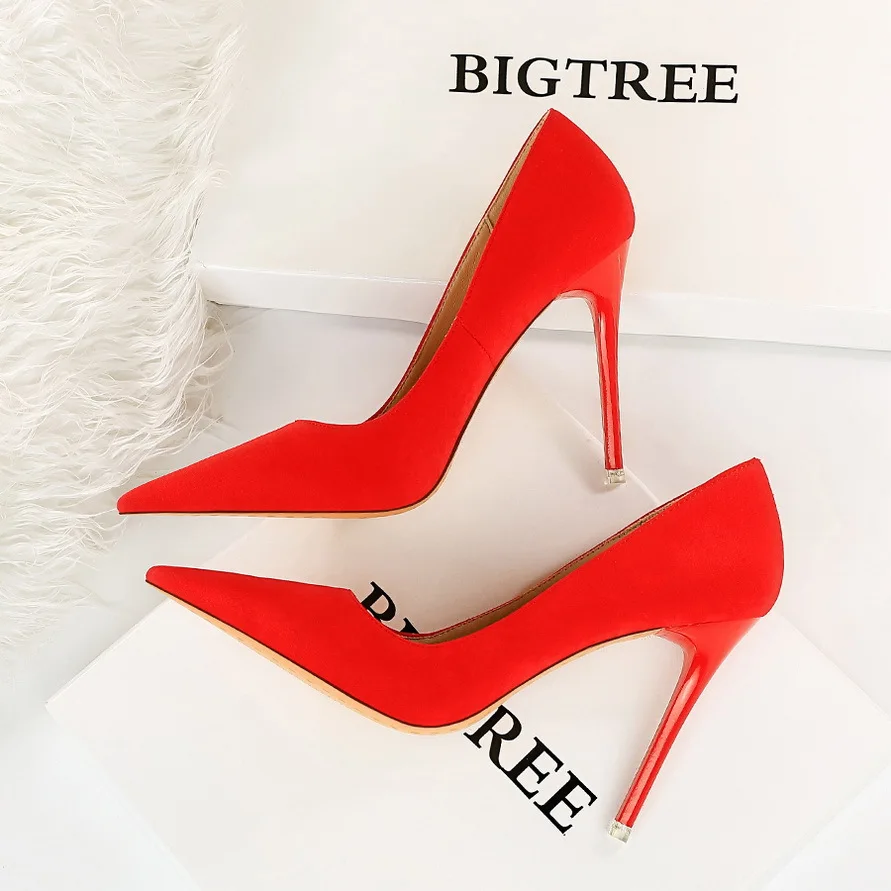 

Fashionable and simple stiletto super high heel velvet shallow mouth pointy sexy nightclub slim women's shoes