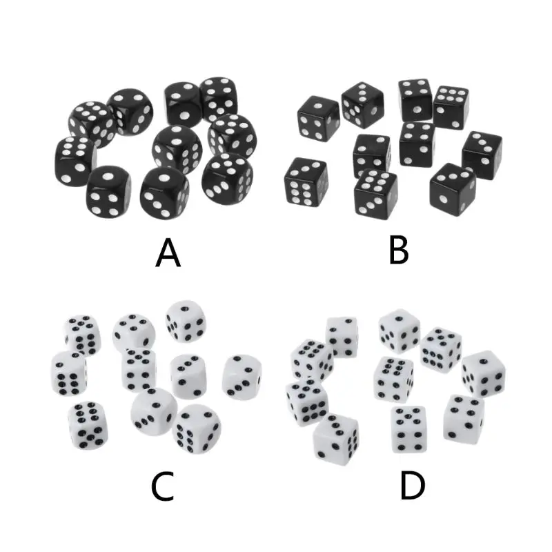

10pcs 16mm Acrylic Dice Black/White 6 Sided Casino Poker Game Bar Party Dice