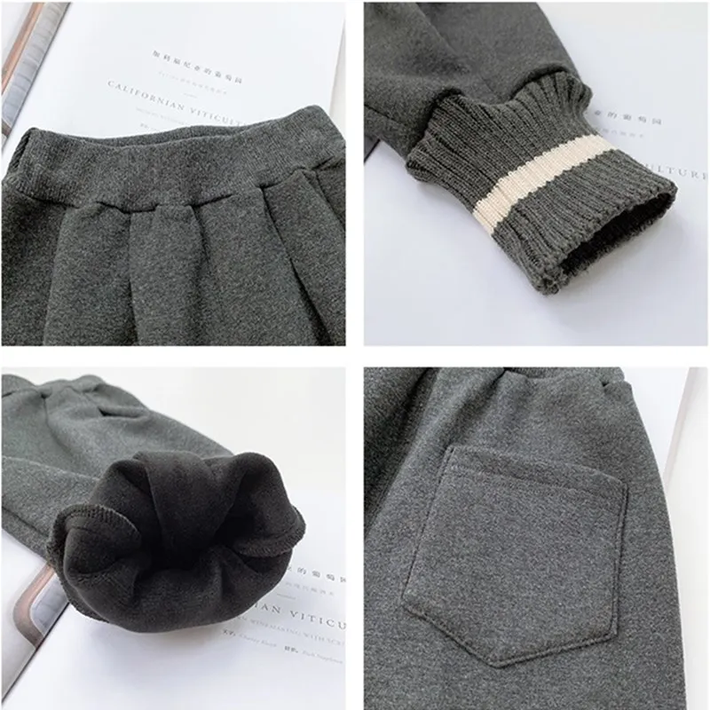 

Winter 2020 boys casual thick warm lining harem pants pure cotton plus velvet soft all-match sports pants 1-6Y Baby Kids