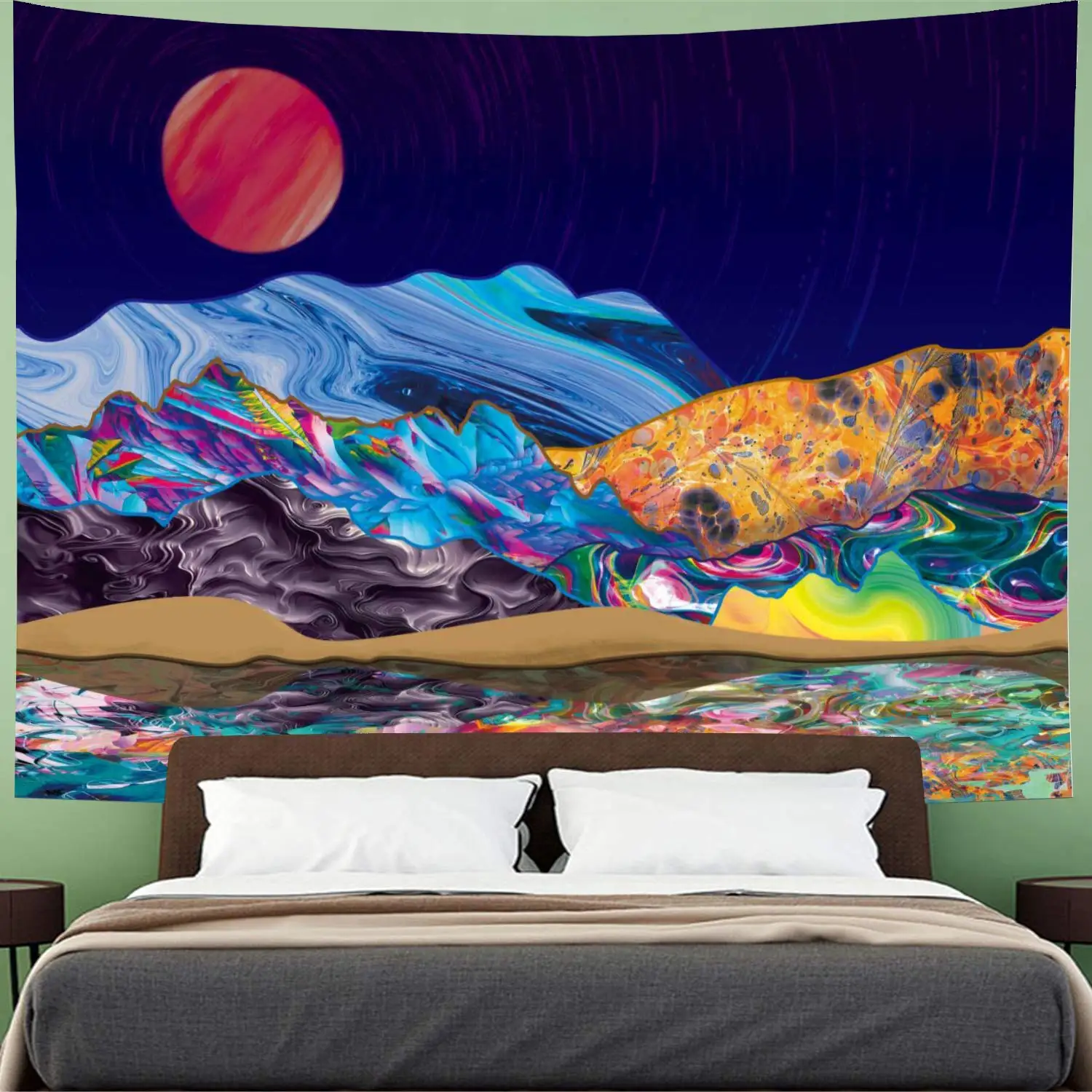 

Trippy Mountain Bohemian Sun Tapestry Colorful Sunset