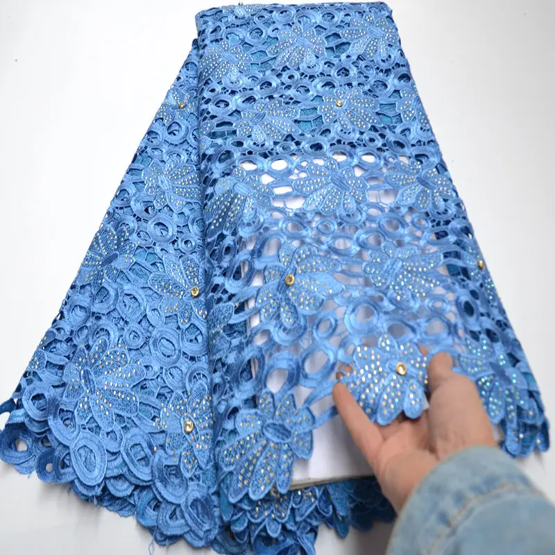 Gorgeous guipure lace fabric 2019 high quality african cord fabrics with stone for wedding party 5yards DG240 | Дом и сад