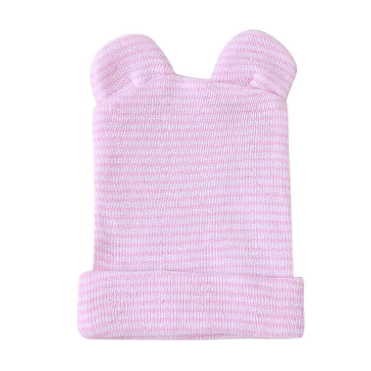Gorros de punto a rayas de algod&oacute;n para beb&eacute;, gorros adorables para reci&eacute;n nacido, ni&ntilde;os y ni&ntilde;as, Unisex, con orejas de conejo, de 0 a 6 meses-3