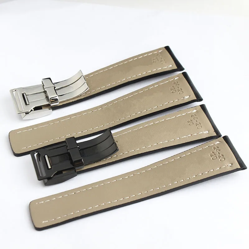20mm 22mm 24mm Black Smooth Genuine Leather Strap Watch Band Deployment Clasp For Breitling Navitimer