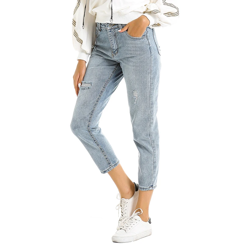 Женские повседневные рваные джинсы GLO-STORY брюки с перекрестной застежкой-молнией