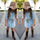 Одежда для маленьких девочек Pudcoco, джинсовое Короткое мини-платье, джинсовое Повседневное платье-рубашка с длинным рукавом Вечерние