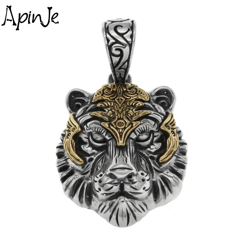 Apinje Vintage Animal Necklaces Pendants 925 Sterling Silver Gothic Tiger Head Pendants Punk Jewelry
