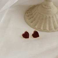 s925 silver needle temperament crimson earrings simple peach heart wine red earrings