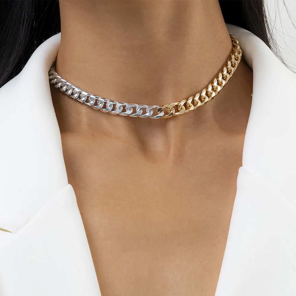 

Lacteo Steampunk Gold Color Silver Color Mixed Aluminum Chain Choker Necklace For Women 2021 Fashion Trendy Daily LIfe Necklace