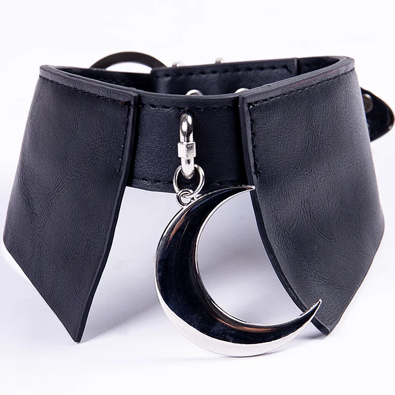 Gothic Punk Choker Women Pu Leather Necklace Moon Pendant Collier Club Party Short Goth Jewelry Charm Rock Turn Down Collar Belt | Украшения