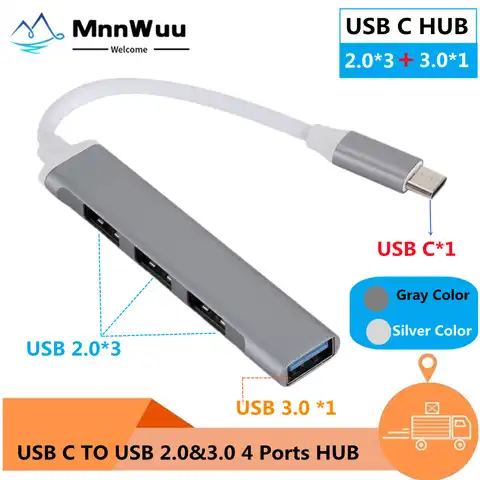 USB-концентратор типа C 3,1 3,0 2,0 4 порта мультиразветвитель адаптер OTG для Lenovo Xiaomi Macbook Pro 13 15 Air Pro Компьютерные аксессуары для ПК