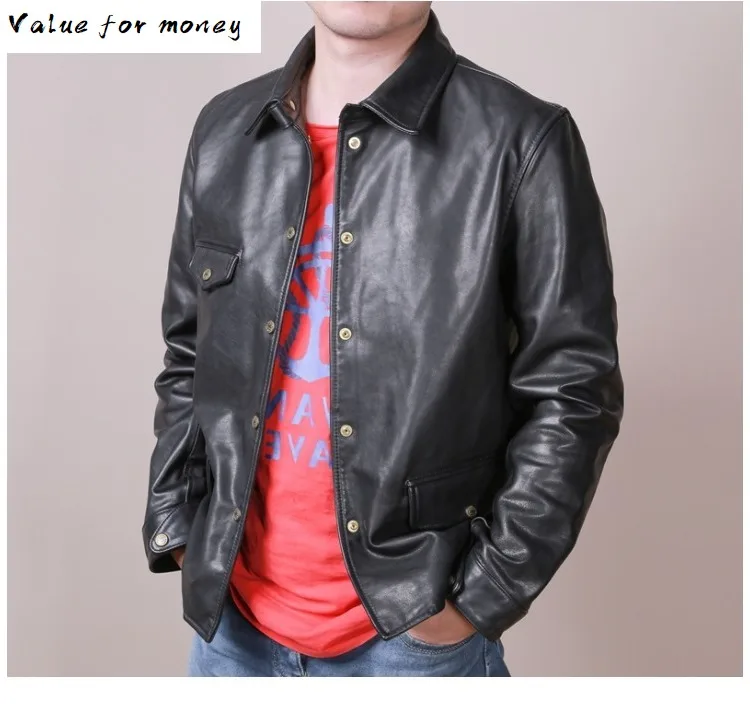 

Free new shipping. classic cowhide coat,man's genuine leather Jackets,men slim brakeman style jacket,quality