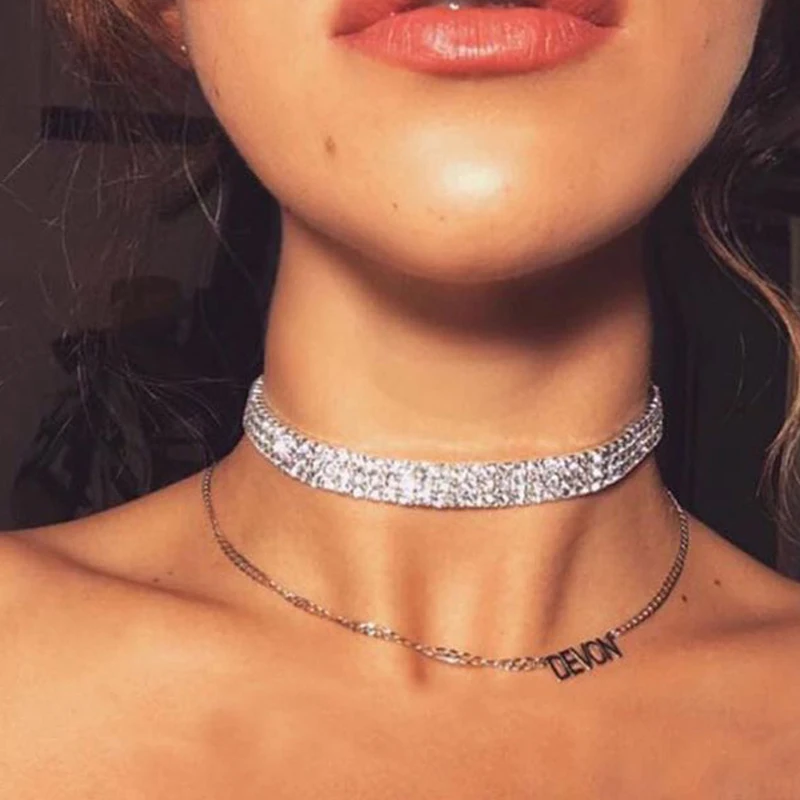 Модное ожерелье чокер с кристаллами для женщин Свадебное Ожерелье стрейч