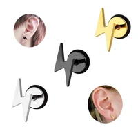 hip hop punk thunder earrings stainless steel piercing jewelry lightning bolt stud earring unisex screw back earrings