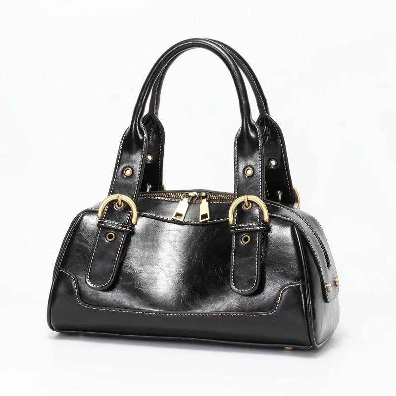 French Bag Female Handbags 2021 New Vintage Split Leather Shoulder Bags Fashion High Quality Top-Handle Bags Luxury Designer Bag