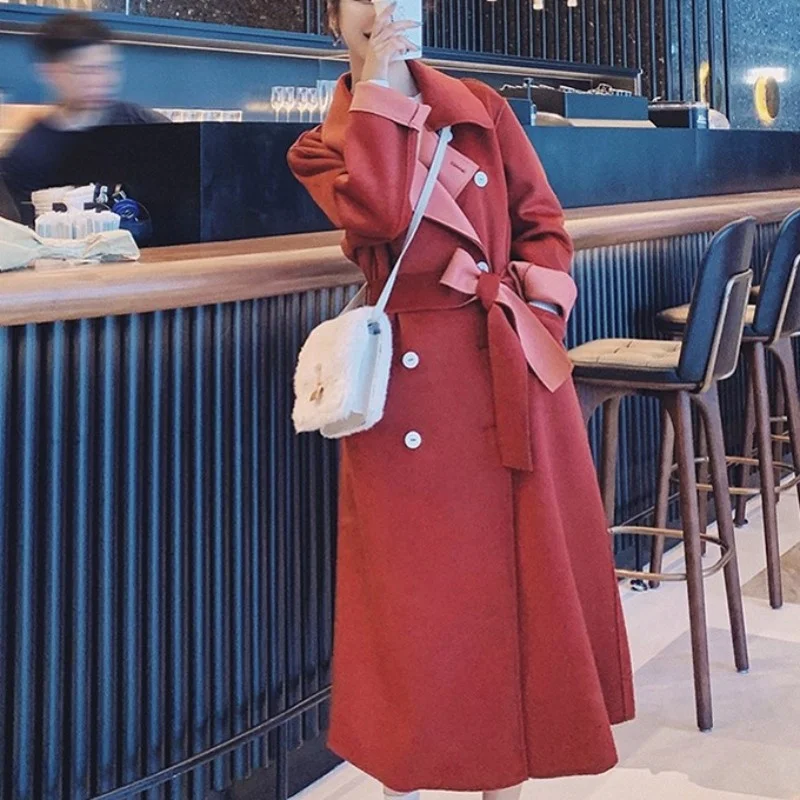 Женский Осенний длинный шерстяной тренчкот из смешанной шерсти модная женская