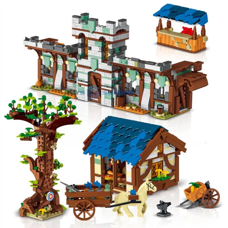 

Model Building Blocks The Medieval Town Market Street View Modular MOC Bricks Set Gifts Educational Toys For Children