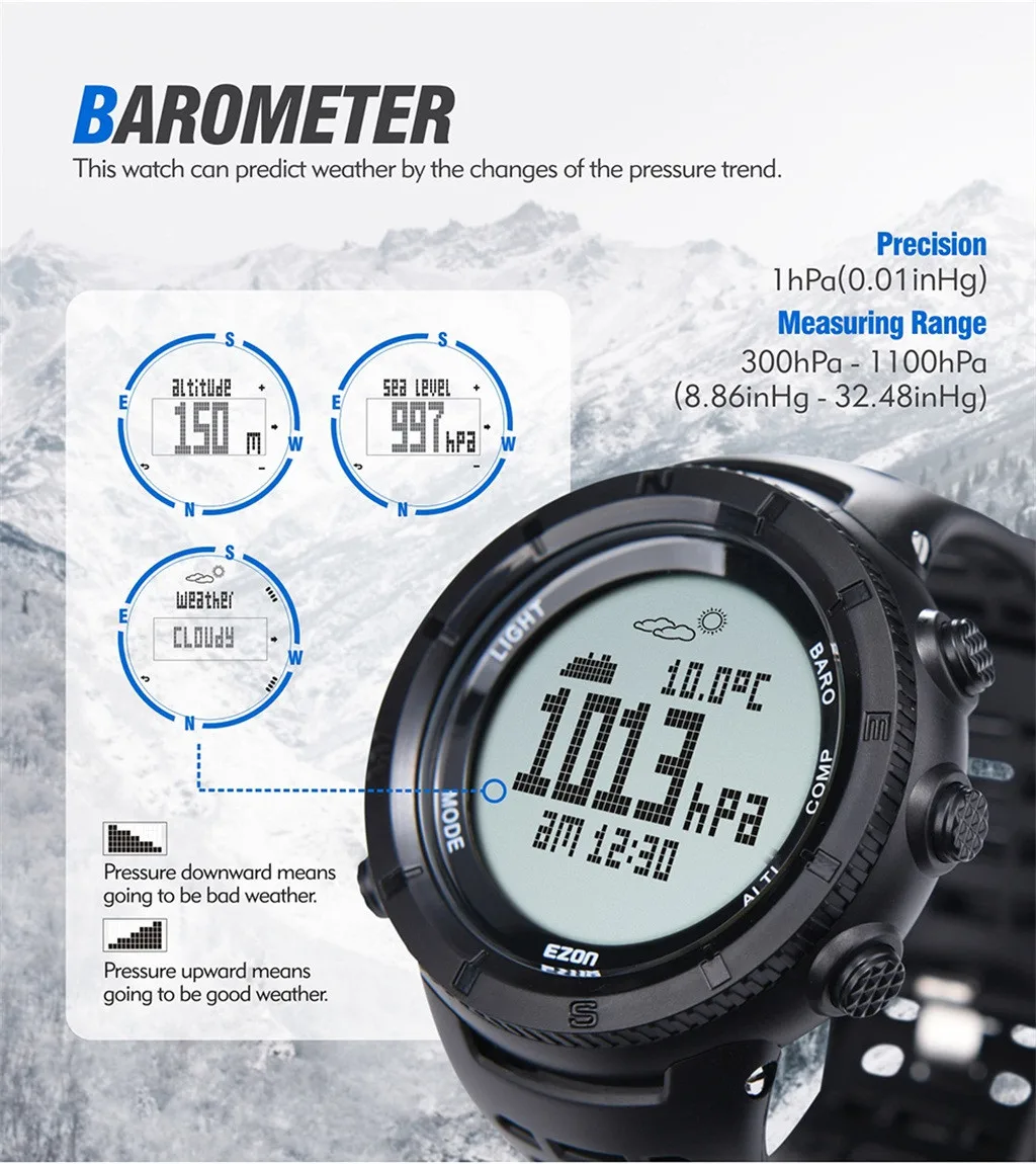 EZON H001H11 Smartwatch блок swich gps шагомер Бег открытый спортивный компас термометр Смарт часы с водонепроницаемым