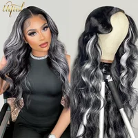 URFIRST Gray Highlight Wig Human Hair Body Wave 13x4 HD Transparent Lace Frontal Wig Colored Human Hair Wigs Remy Lace Front Wig
