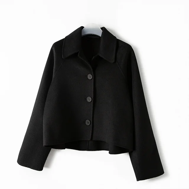 

Woolen Coat Women's Turn-down Collar Simple Solid Color Long Sleeve Single Breasted Jacket