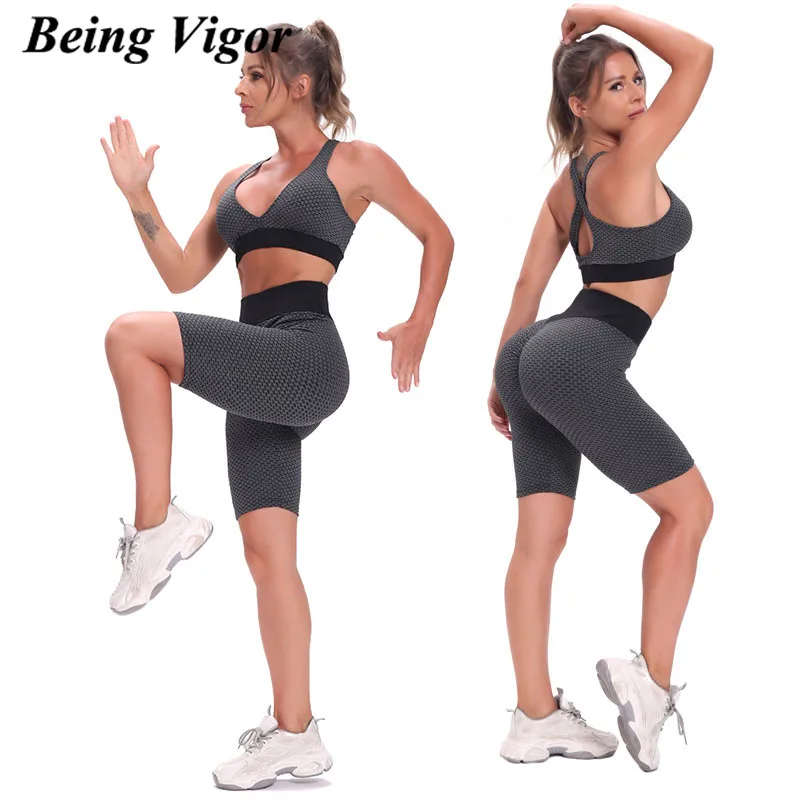 

Being Vigor Women's Workout Yoga 2 Pieces Tracksuit Seamless Yoga Leggings and Stretch Sports Bra Gym Fitness Sets 2021