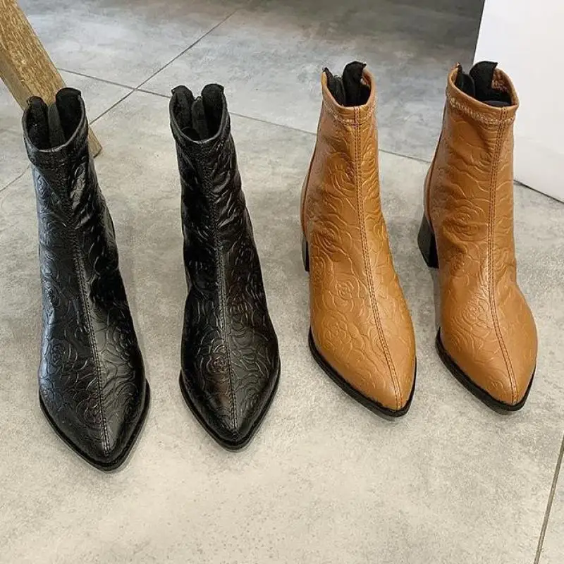 Женские ботильоны на высоком каблуке ботинки челси молнии с острым носком