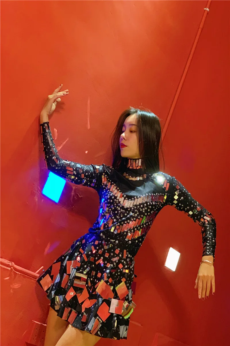 Зеркальное платье телесного цвета певицы одежда для сценических танцев блестящее серебряное боди с блестками платье Стразы Костюм от AliExpress RU&CIS NEW
