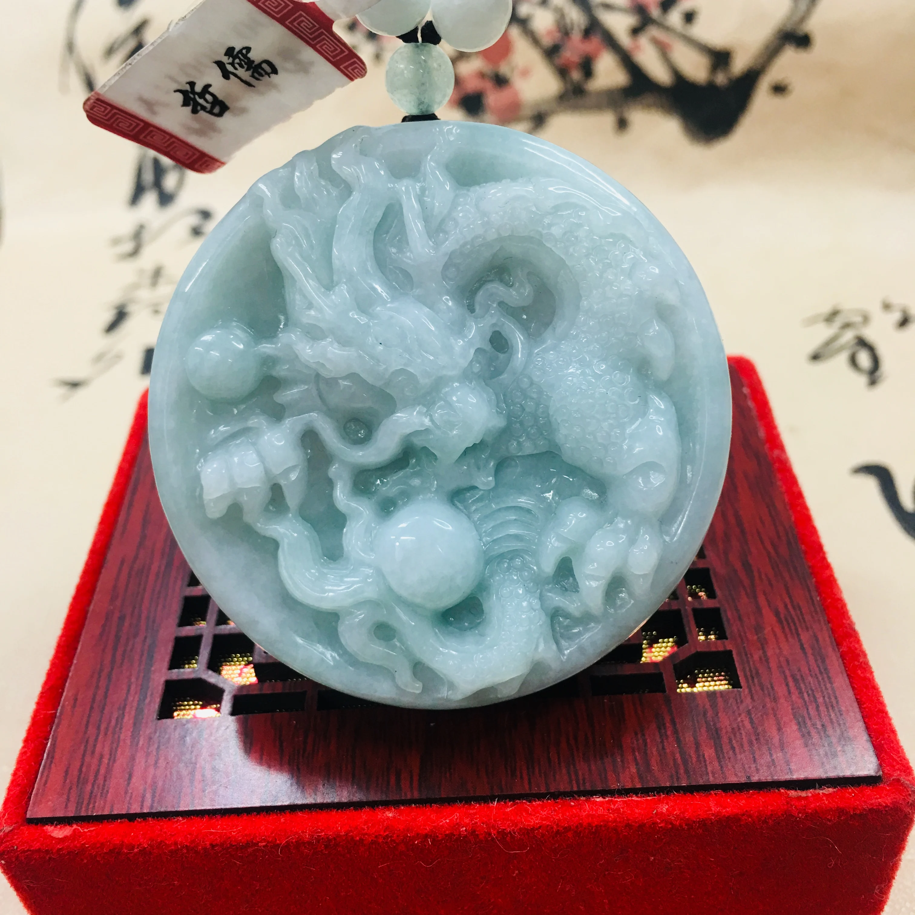 Zheru из чистого натурального жадеита резной светильник Зеленый Большой дракон