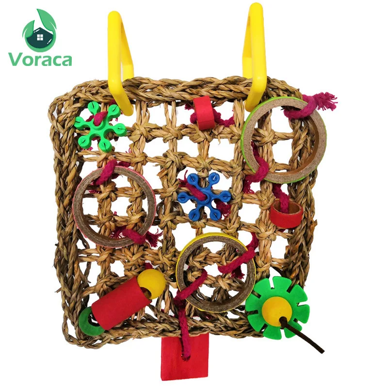 

Bird Climbing Net Parrot Toys Woven Seagrass Biting Hanging Hemp Rope Swing Play Ladder Chew Foraging Colorful Funny Parrot Toys