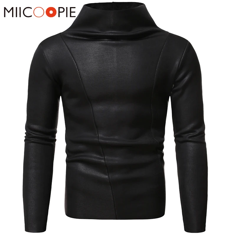 Осенне зимняя футболка из искусственной кожи с узором змеиной мужские топы