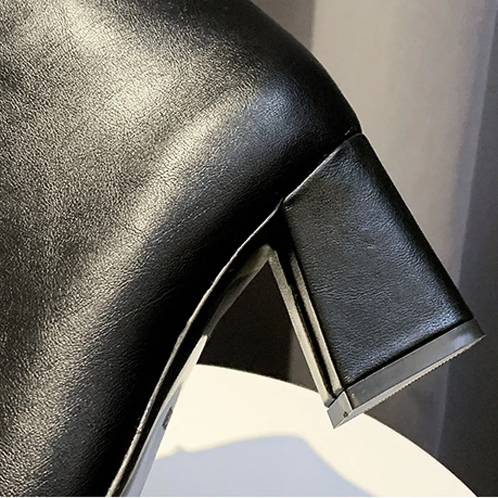 

Winter Boots 2019 Women Boots Metal Square Boots Women Shoes Pointed Elegance Mother Shoes Leather Boots Round Toe Ladies Shoes
